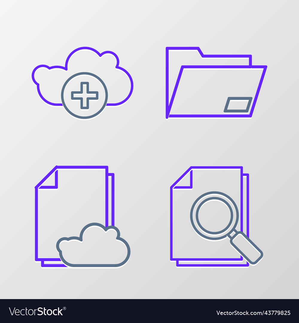 Set line document with search cloud storage text vector image Set line document with search cloud storage text