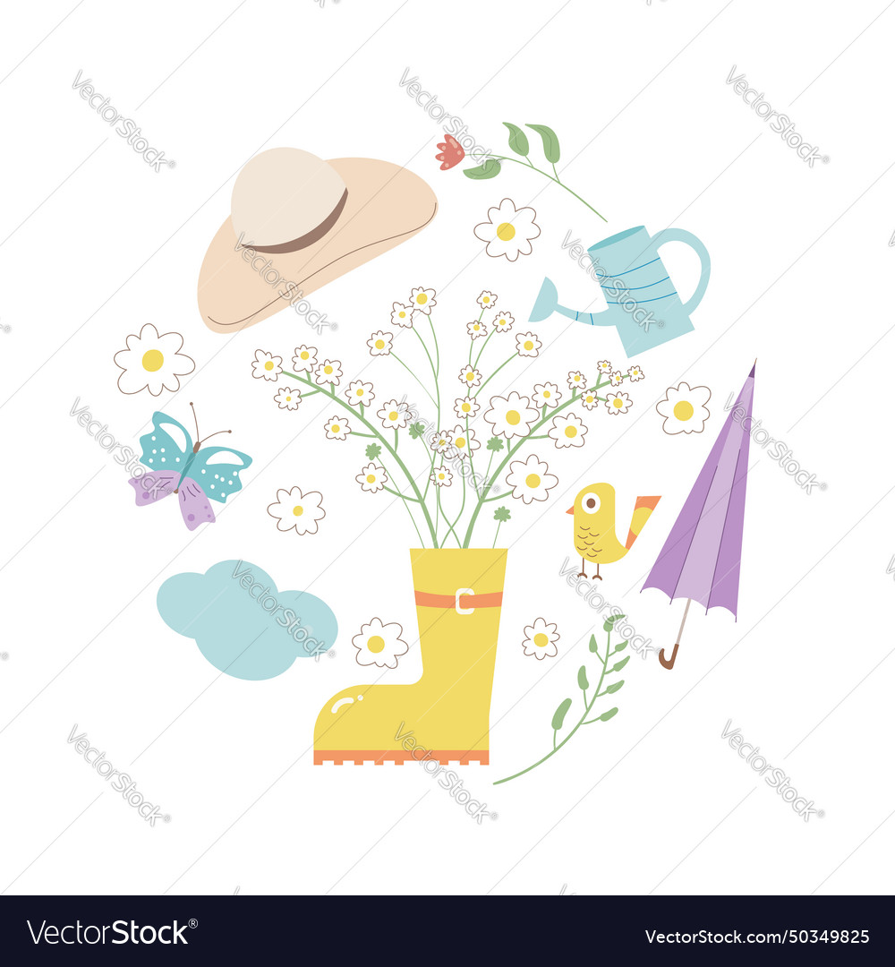 Spring elements circle composition set isolated