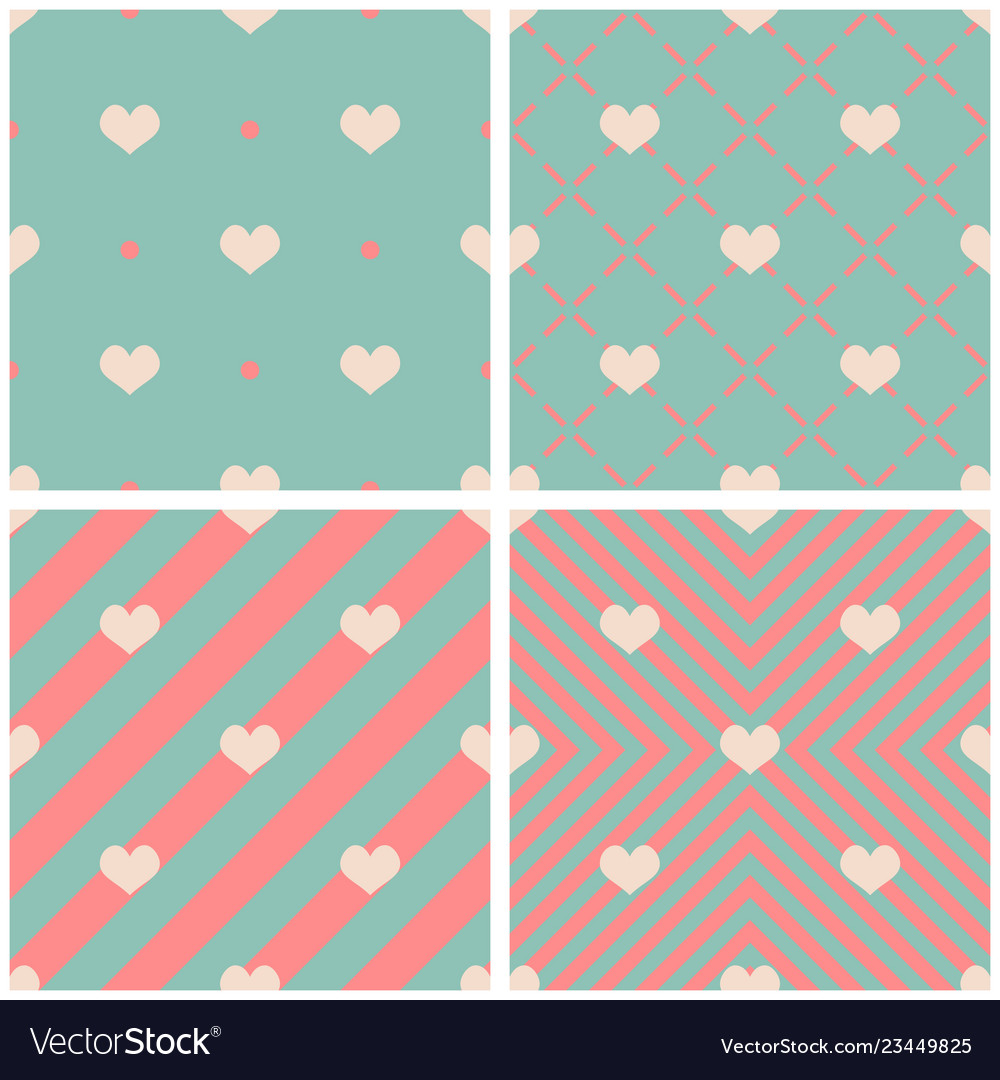 Tile pattern with hearts on pink green background vector image Tile pattern with hearts on pink green background