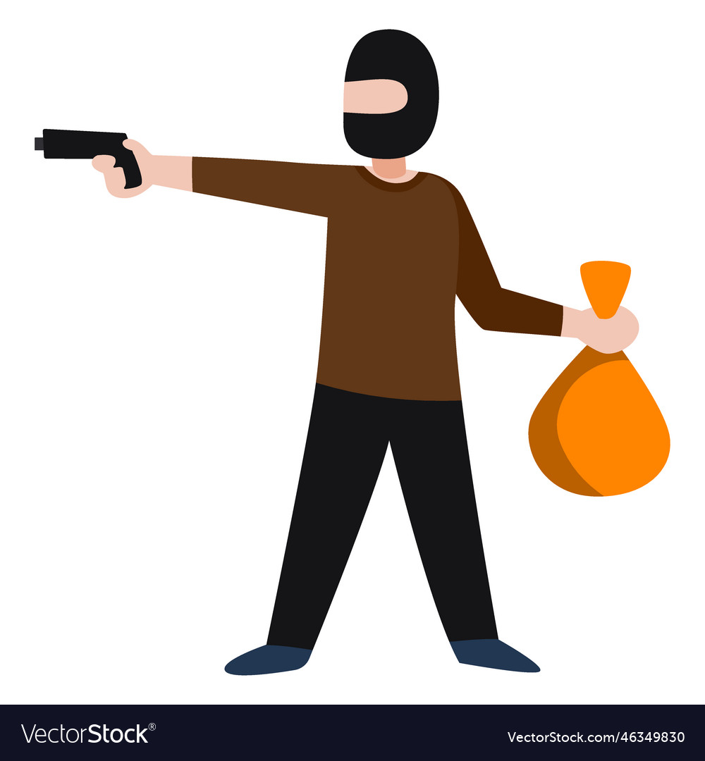 Bandit character robbing bank Royalty Free Vector Image