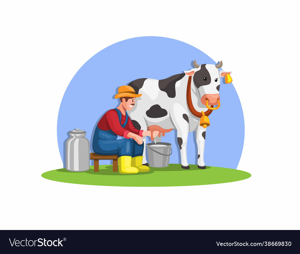 Farmer milking a cow fresh organic milk Royalty Free Vector