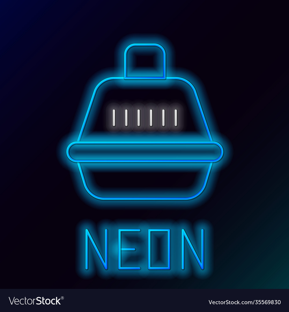 Glowing neon line pet carry case icon isolated