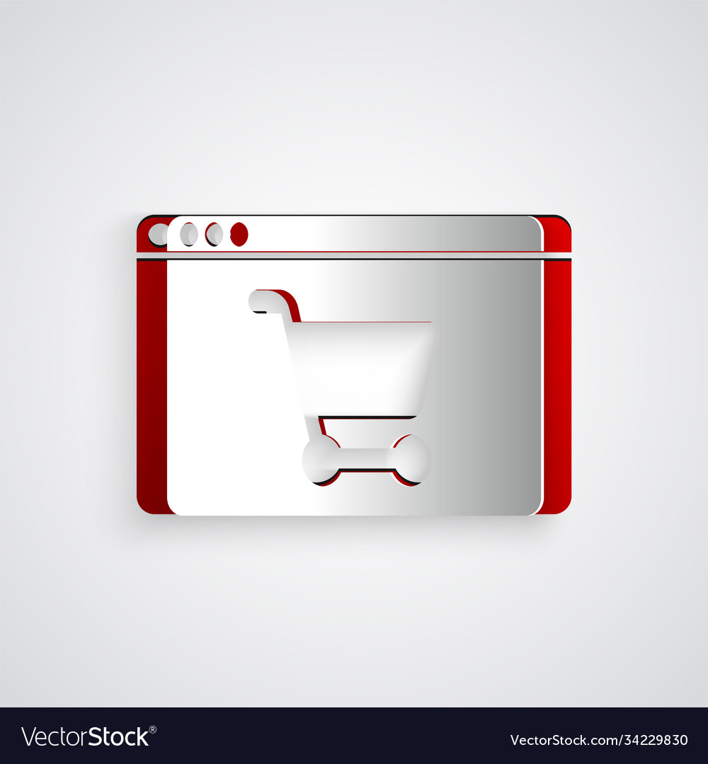 Paper cut online shopping on screen icon isolated vector image Paper cut online shopping on screen icon isolated