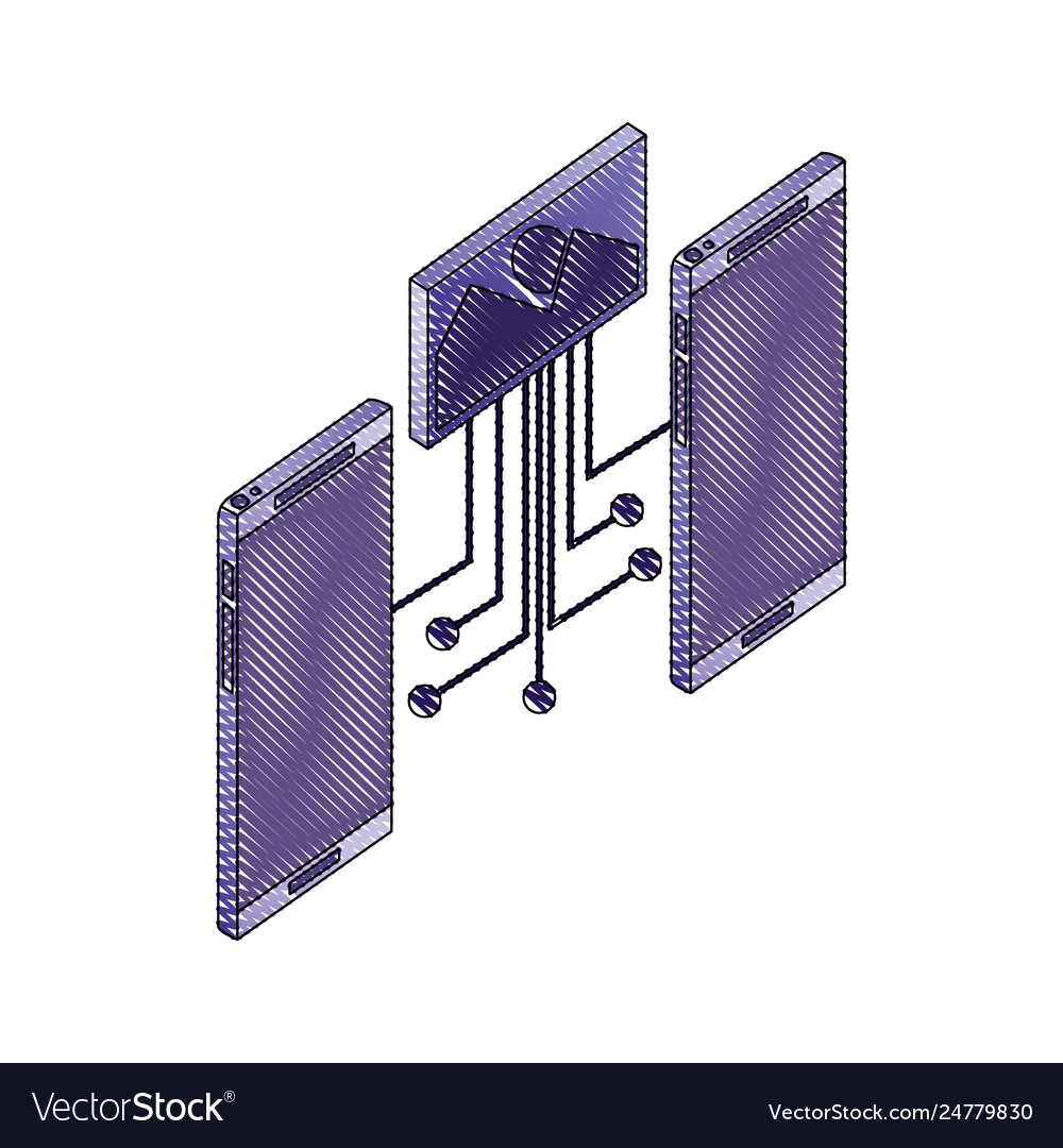 Two smartphone image data connected network Vector Image Two smartphone image data connected network