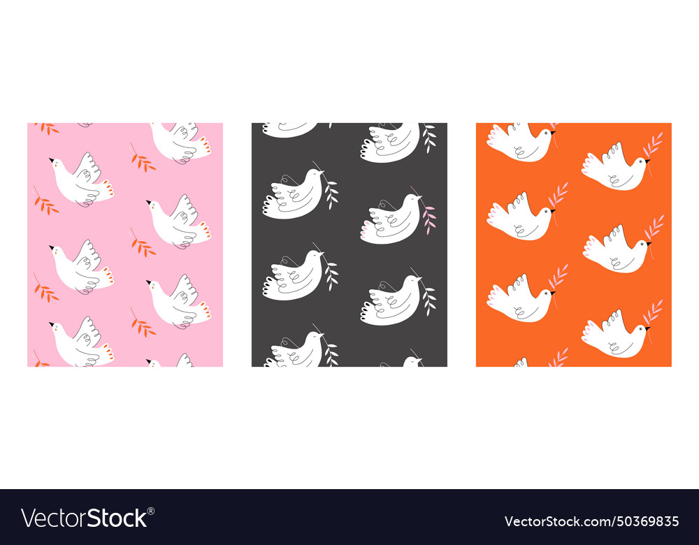 3 seamless pattern with dove and branch