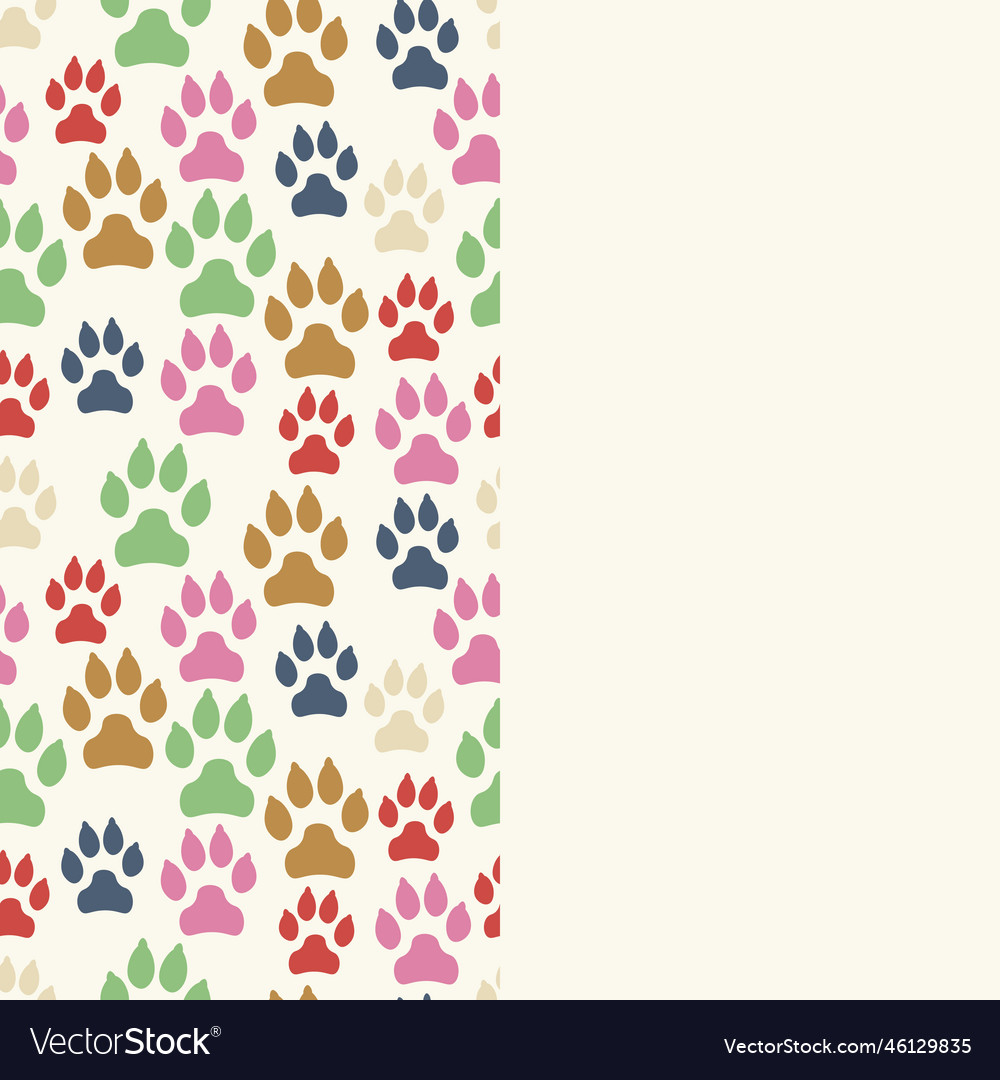 Card with dog track seamless pattern and empty