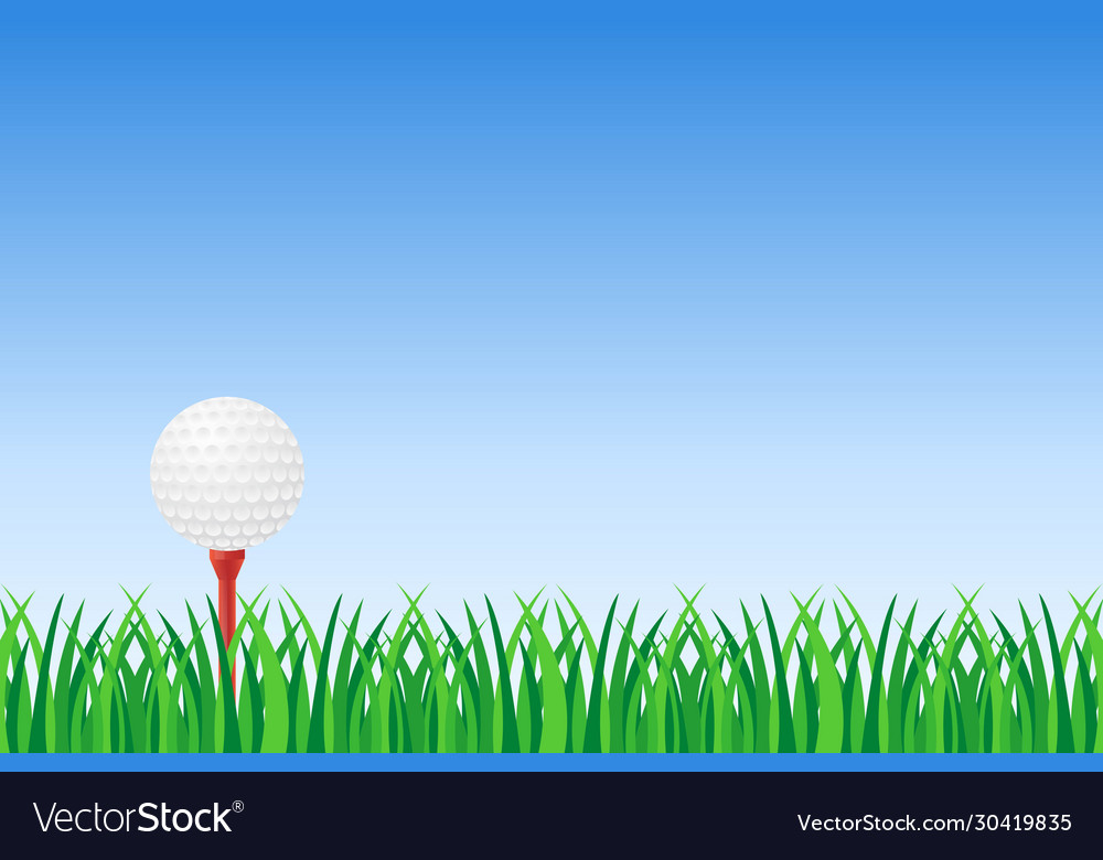 Golf ball on red tee on green grass Royalty Free Vector