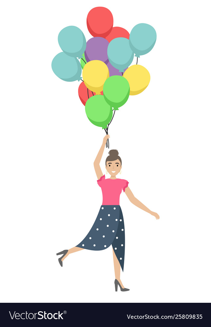 Happy pretty girl with balloons in her hands Vector Image