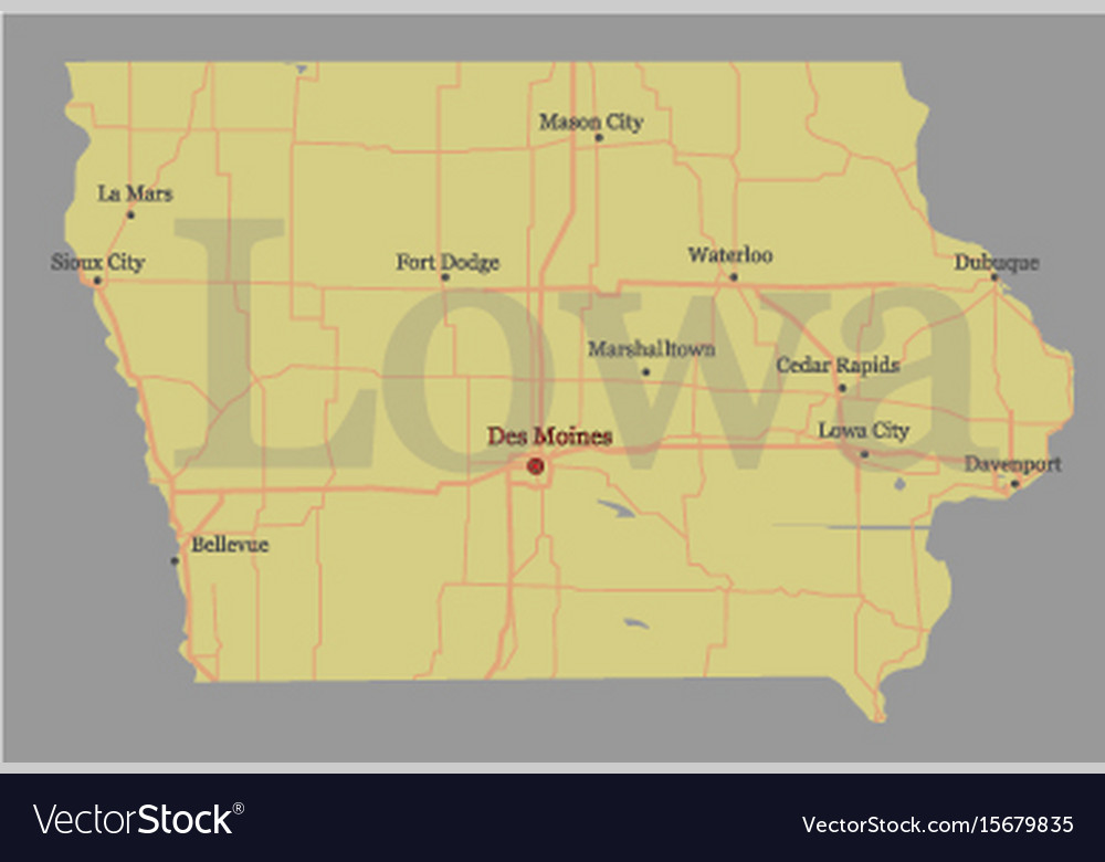 Lowa accurate exact detailed state map Royalty Free Vector