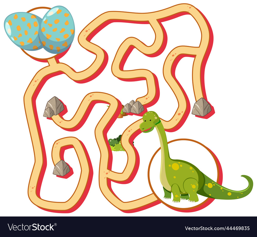 Maze game template in dinosaur theme for kids Vector Image