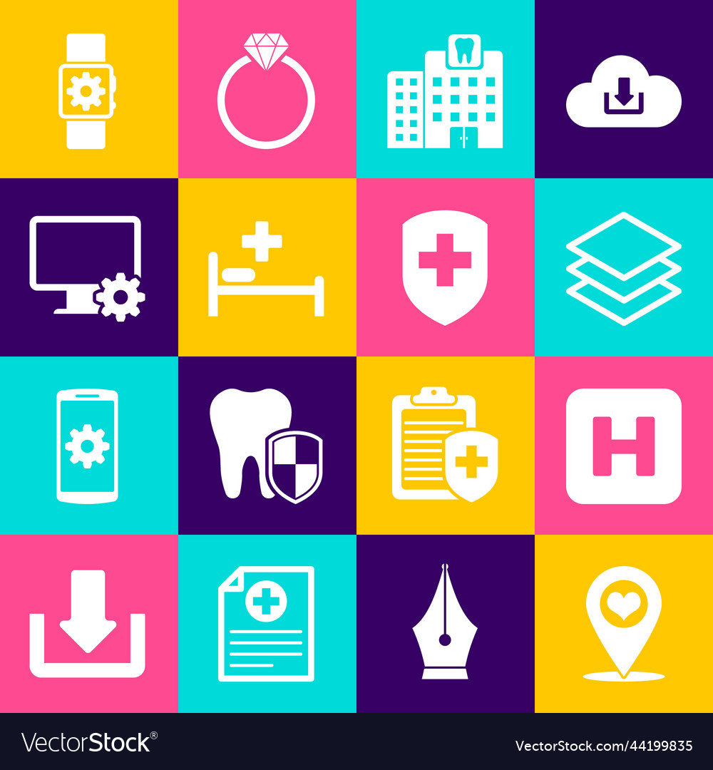 Set map pointer with heart hospital layers vector image Set map pointer with heart hospital layers