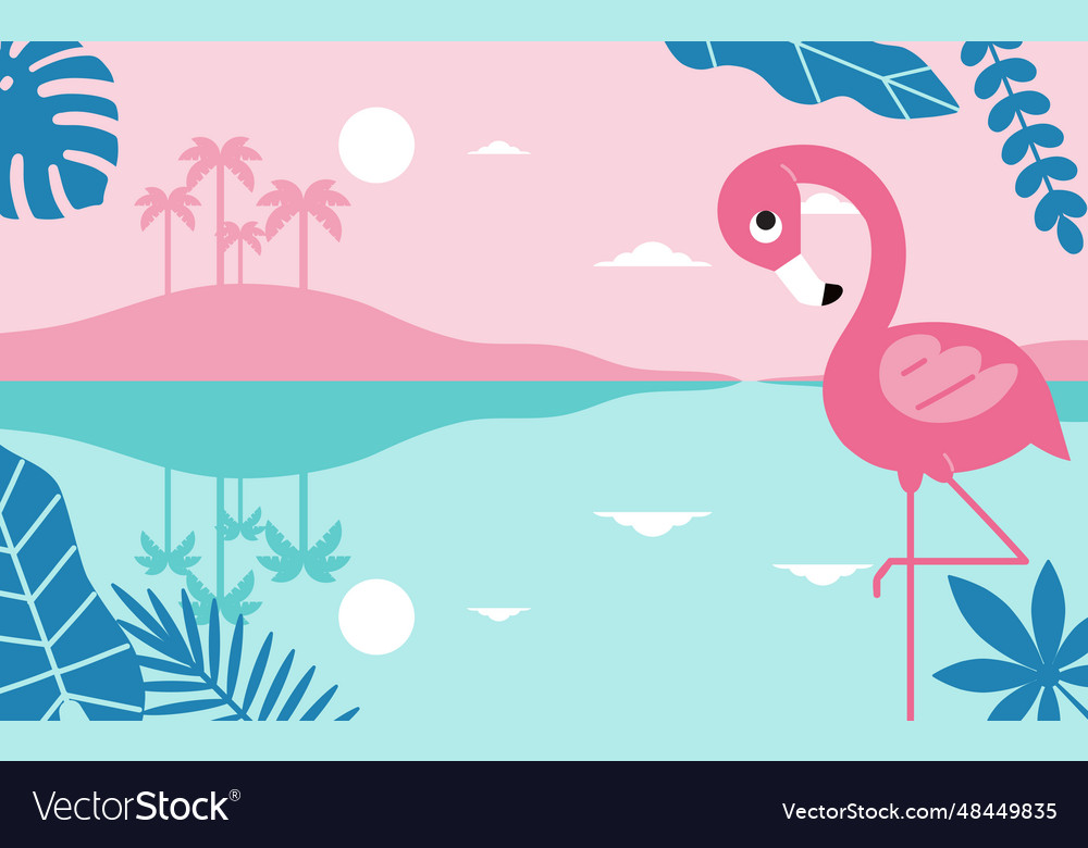 Summer time fun concept background with flamingo