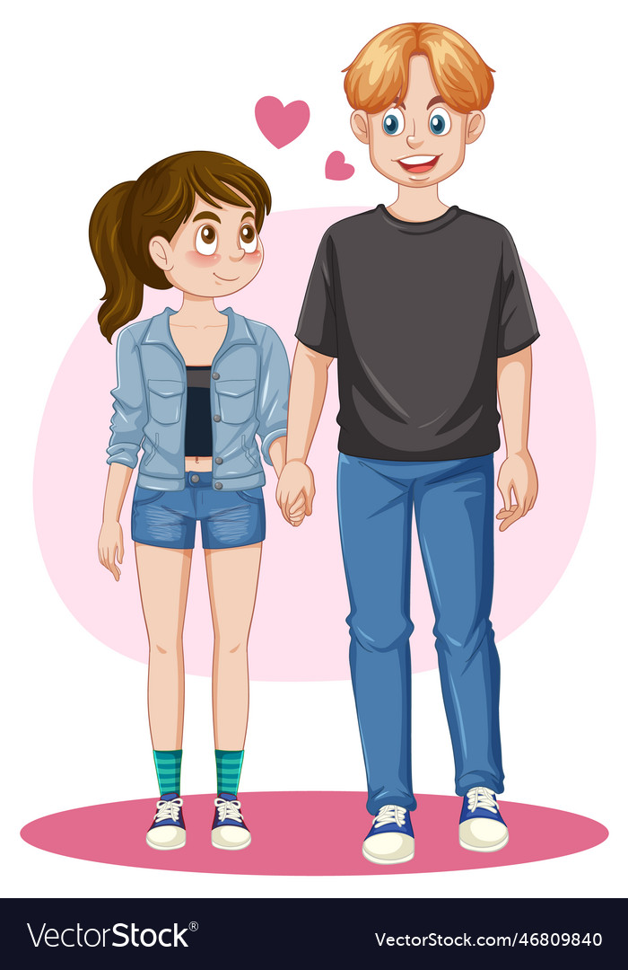 A teenage couple holding hands together Royalty Free Vector