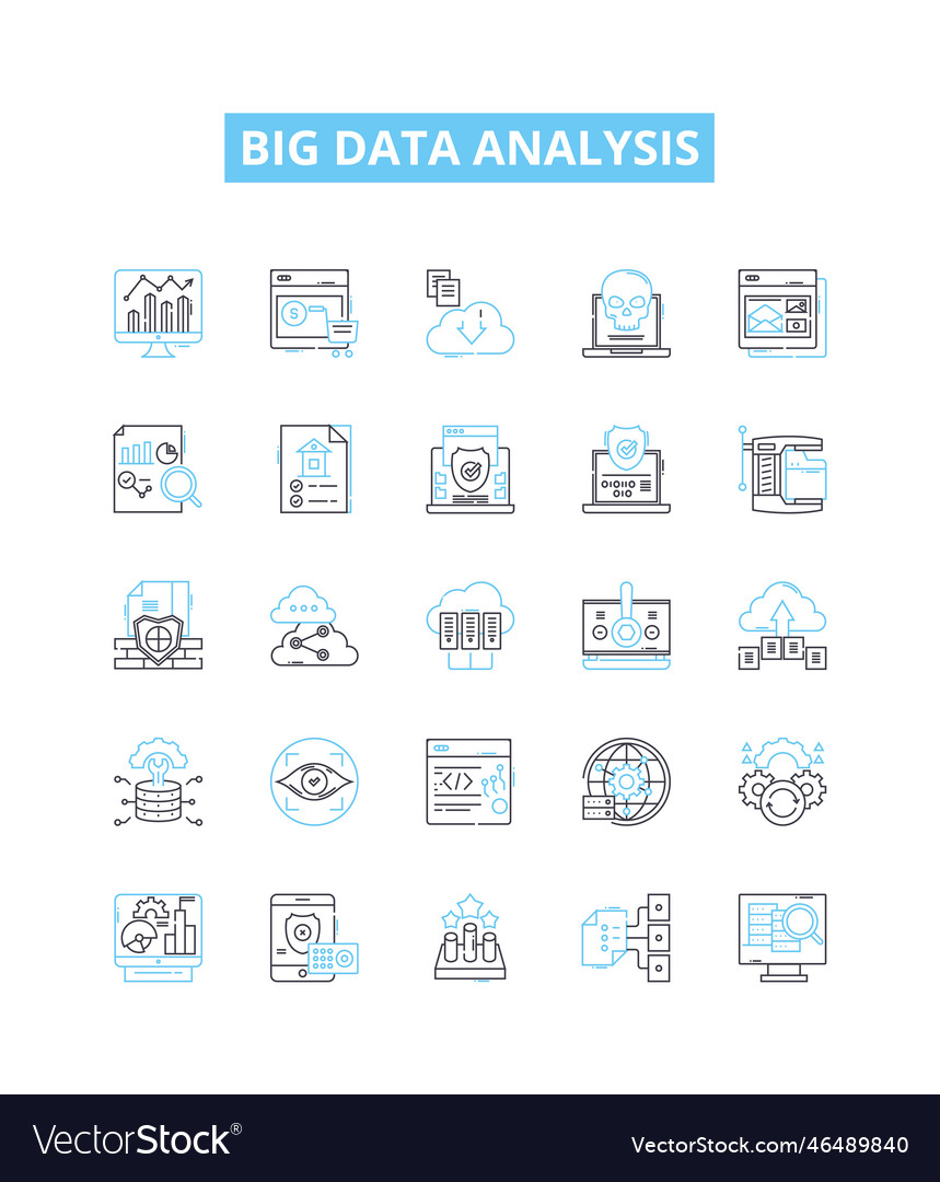 Big data analysis line icons set analytics vector image Big data analysis line icons set analytics