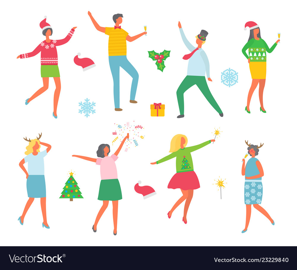 Christmas party people and symbolic winter images Vector Image