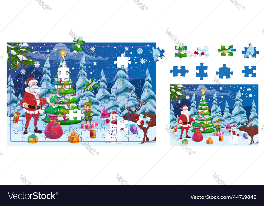 Christmas santa gnome gifts jigsaw puzzle game Vector Image