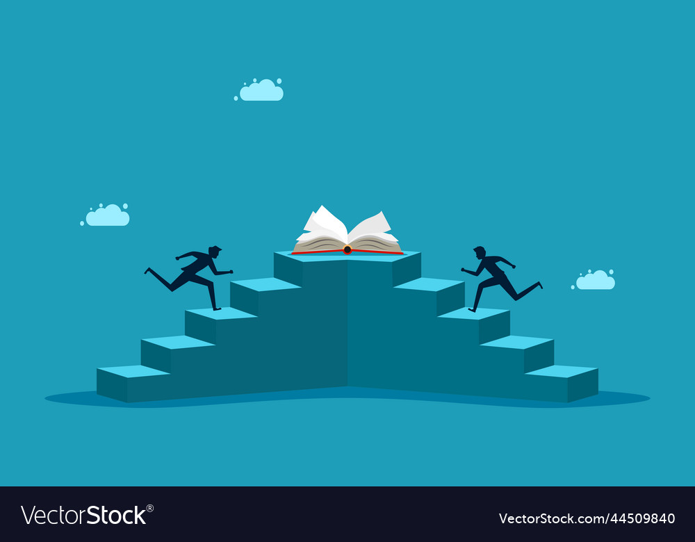 Compete to learn businessman running up stairs