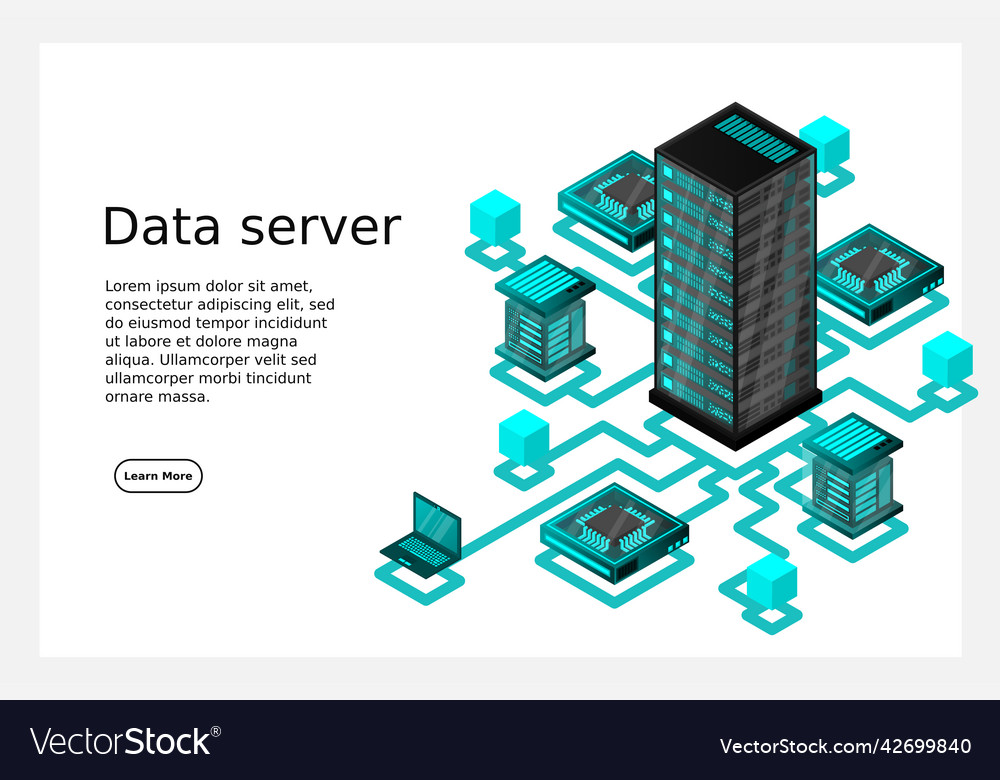 Concept of data network management isometric map vector image Concept of data network management isometric map