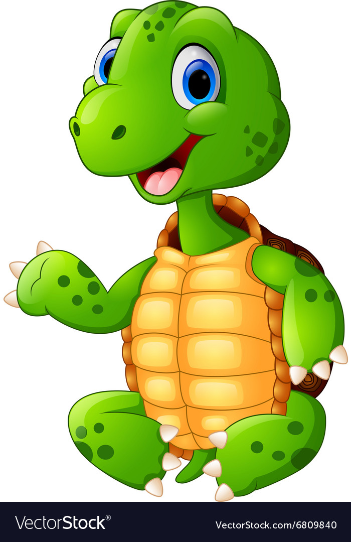 Cute green waving turtle Royalty Free Vector Image