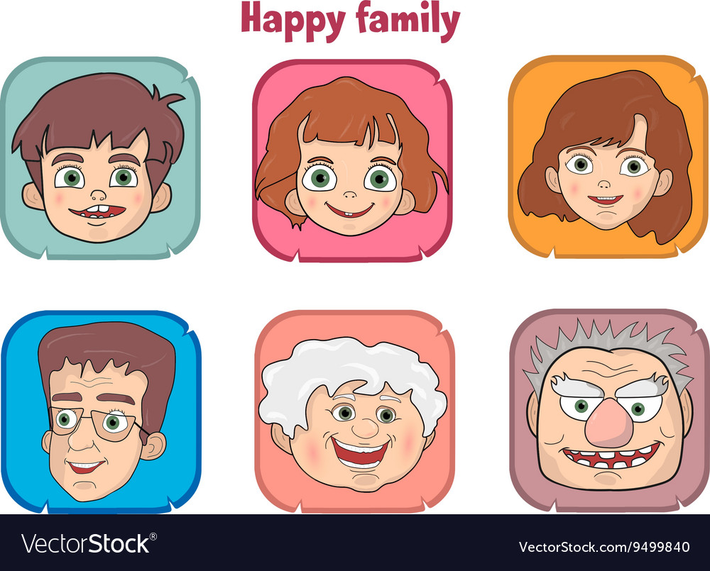 Cute happy family members faces Royalty Free Vector Image