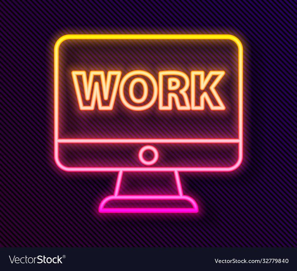 Glowing neon line computer monitor with text work Vector Image Glowing neon line computer monitor with text work