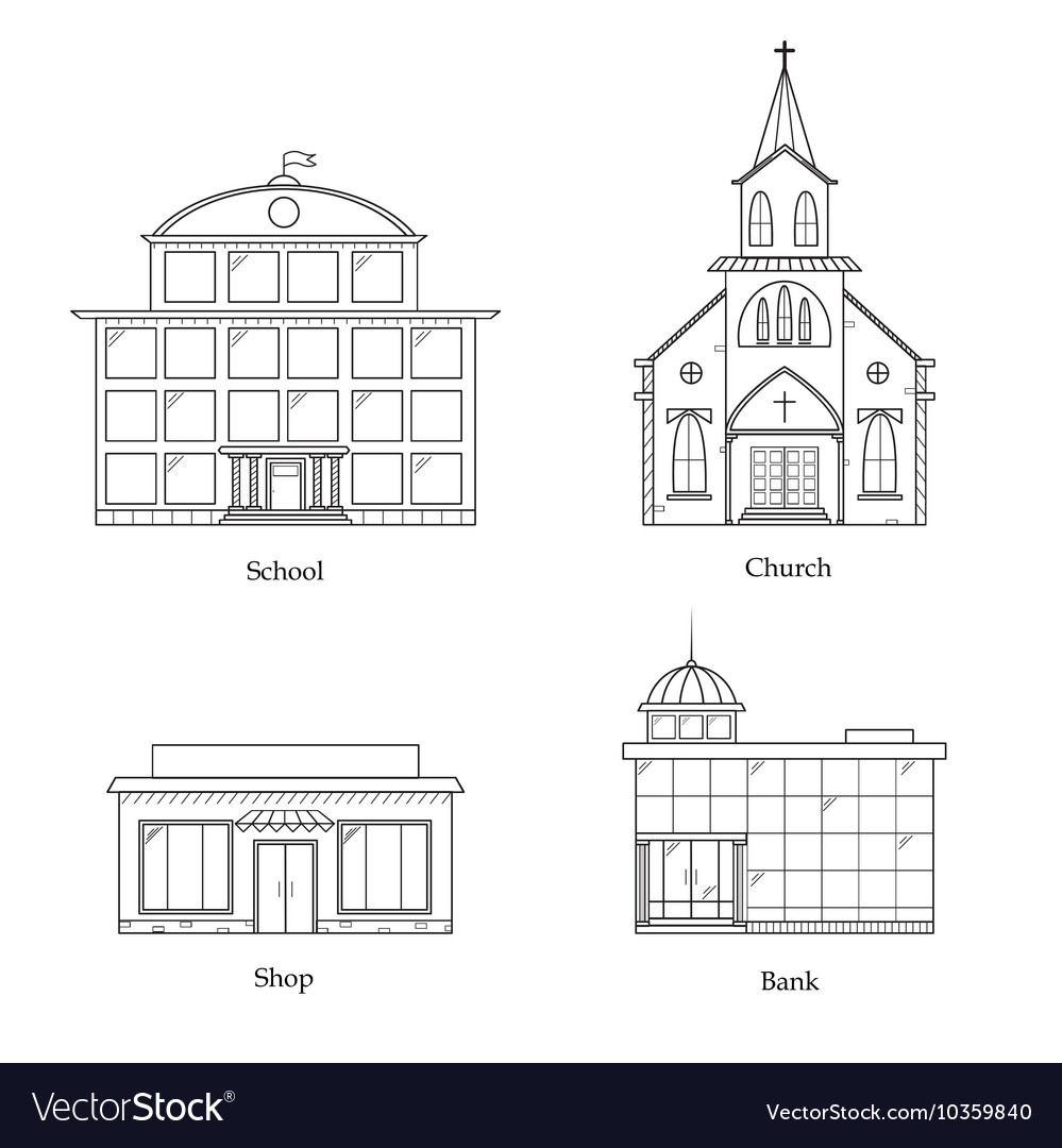 Linear buildings set Royalty Free Vector Image