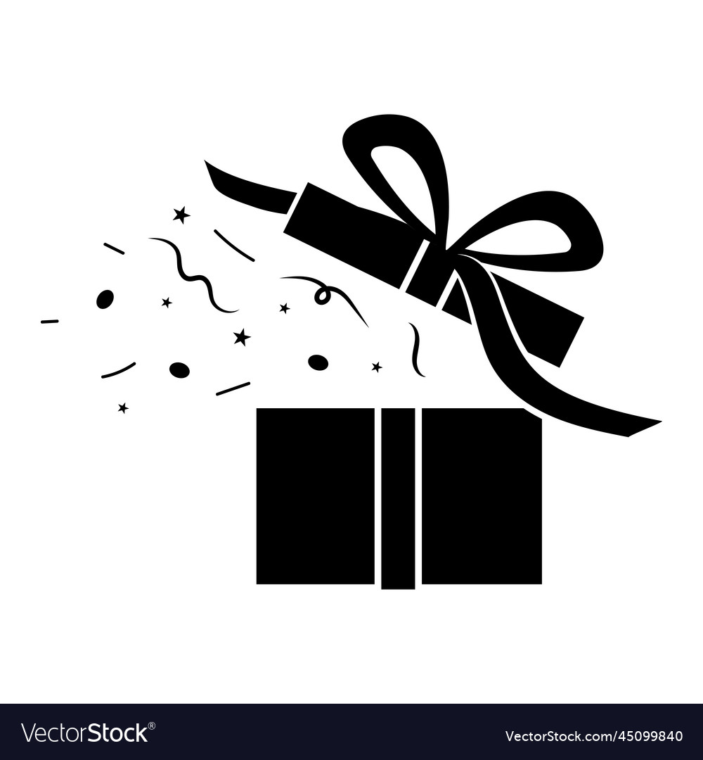 Opening gift box with confetti black filled