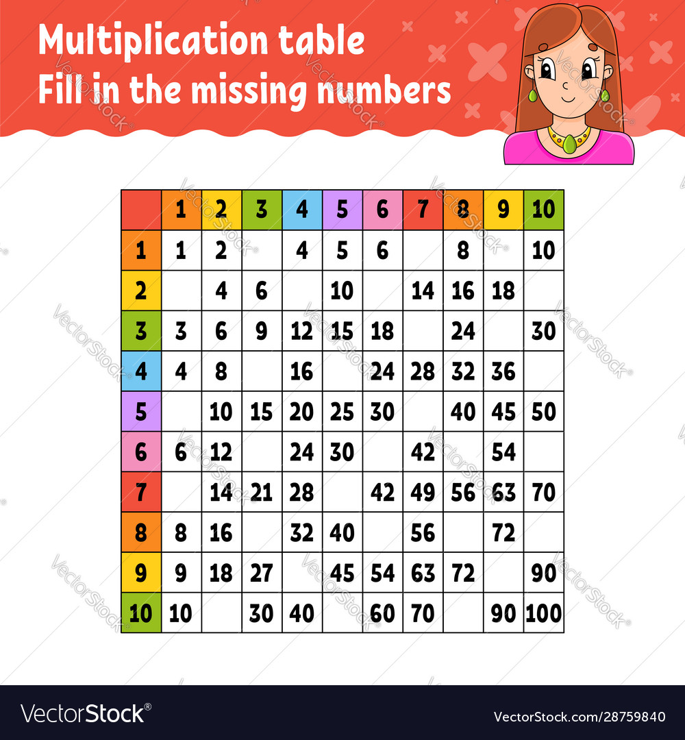 Paste missing numbers learning multiplication vector image Paste missing numbers learning multiplication