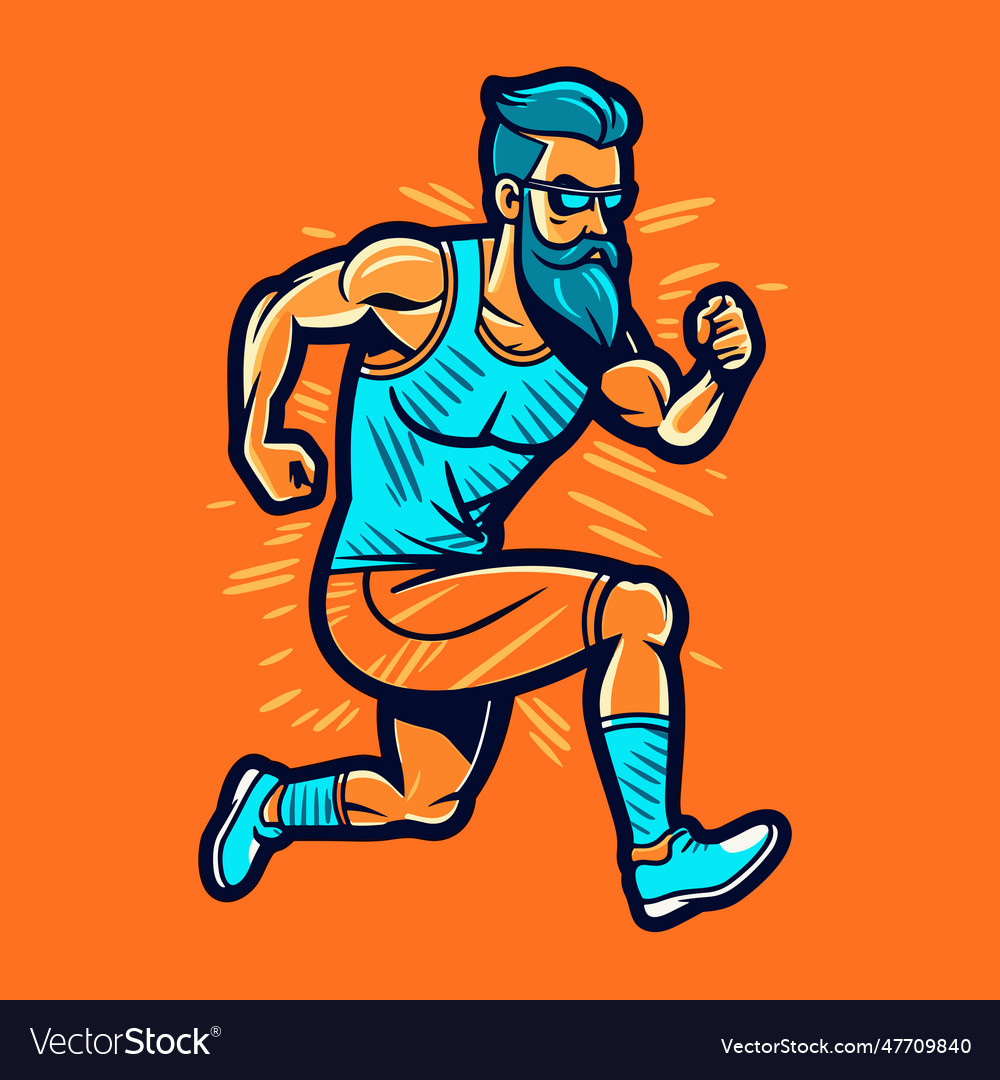 Runner hand-drawn doodle style cartoon Royalty Free Vector