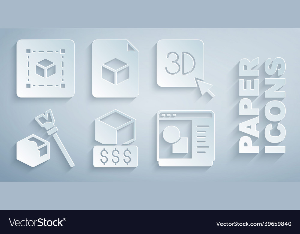 Set 3d printer services isometric cube software vector image Set 3d printer services isometric cube software