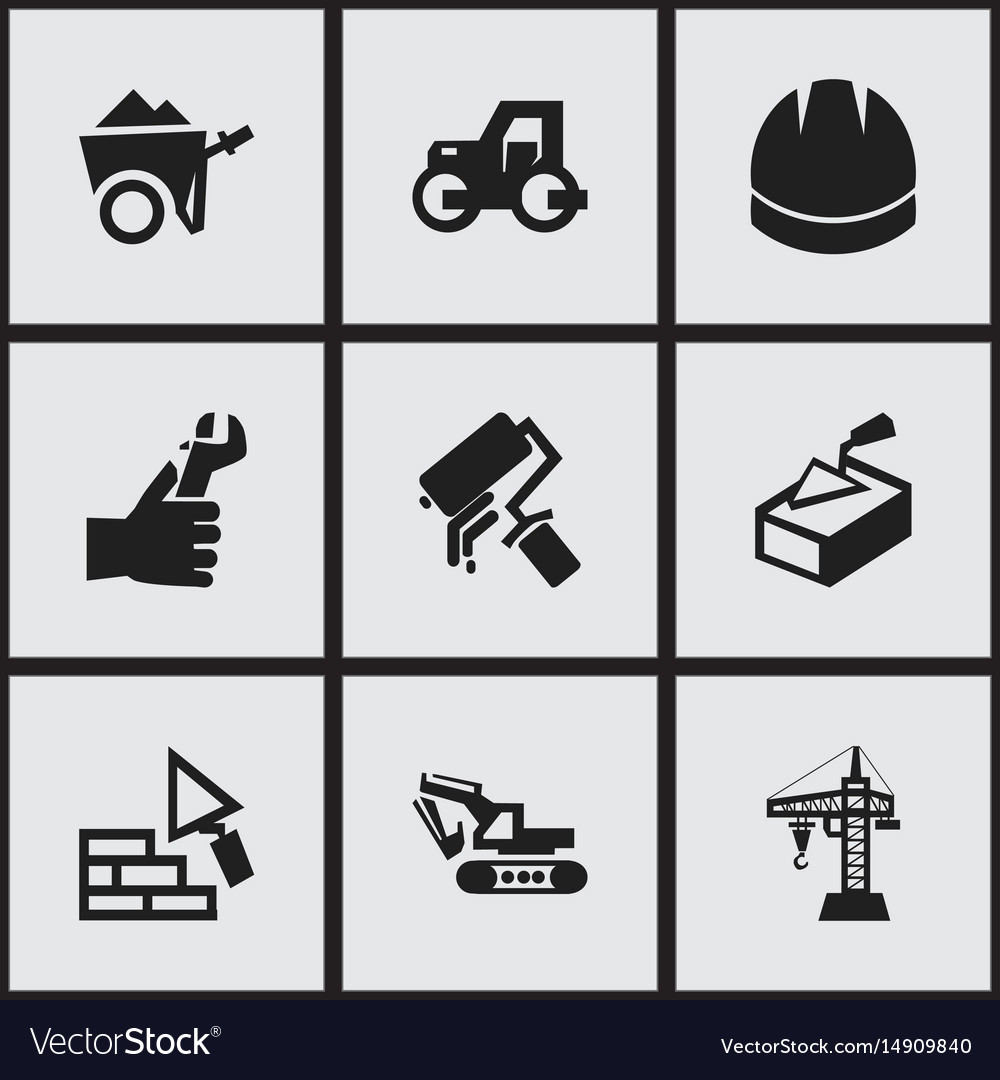 Set of 9 editable building icons includes symbols