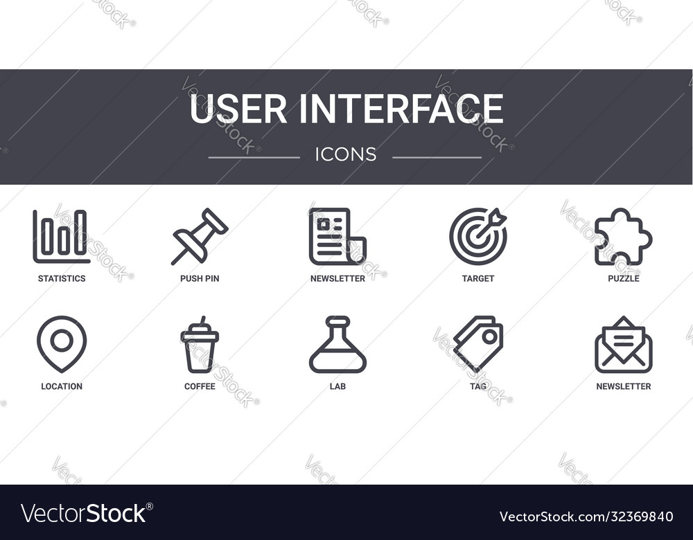 User interface concept line icons set contains vector image User interface concept line icons set contains