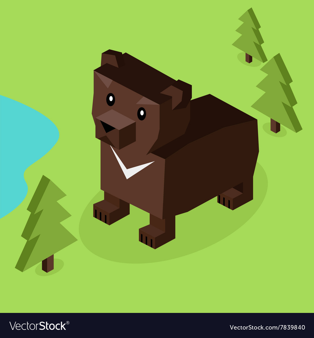 Wild Animal Bear Isometric 3d Design Royalty Free Vector