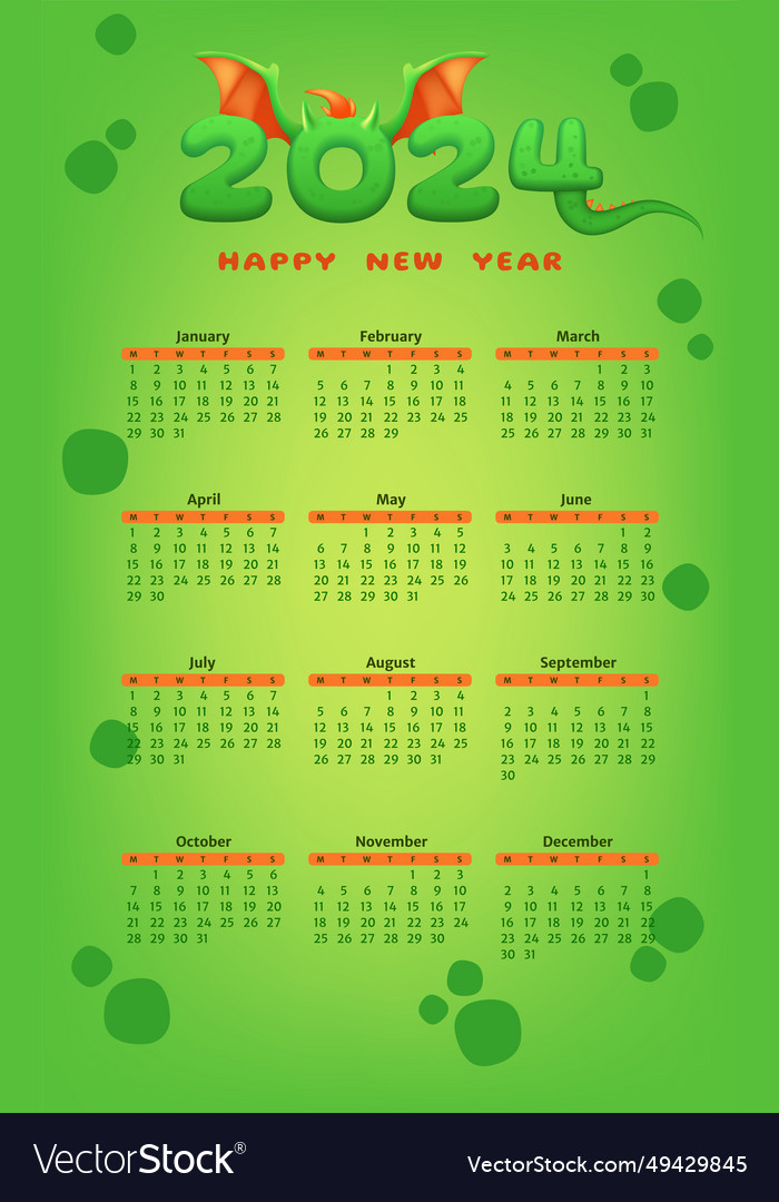 A vibrant green 2024 calendar template