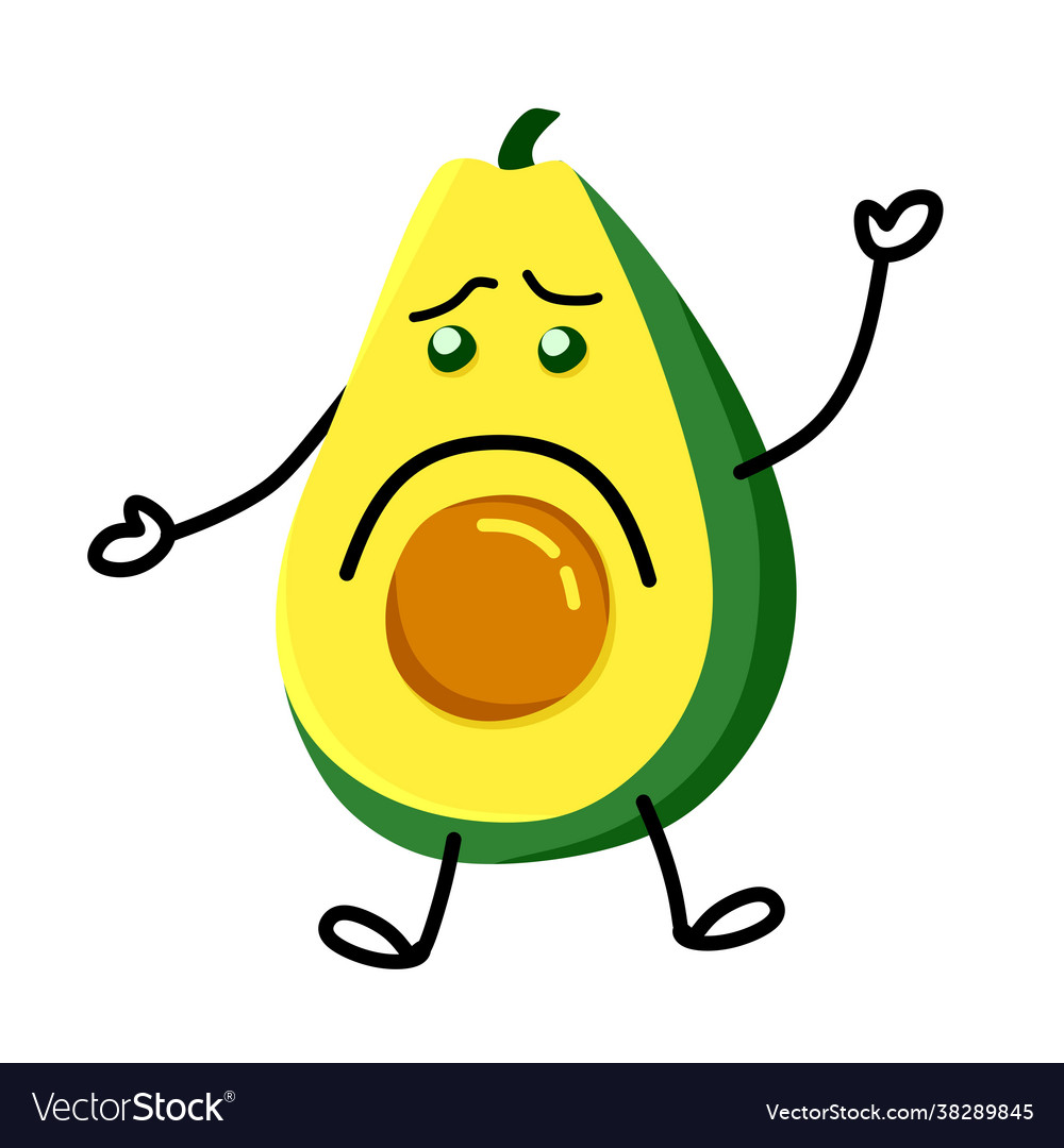 Avocado with a sad smile arms and legs Royalty Free Vector