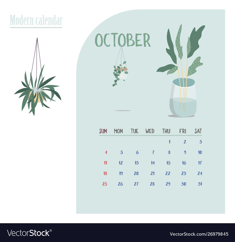 Calendar 2020 set with modern plants