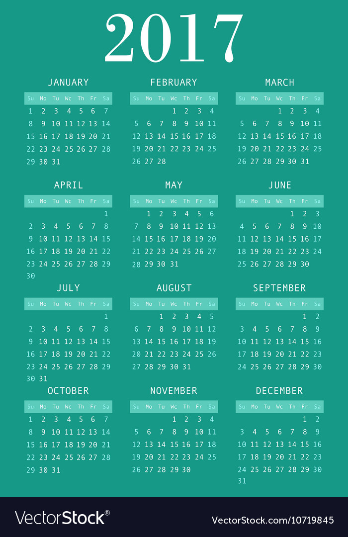 Calendar for 2017 Royalty Free Vector Image - VectorStock