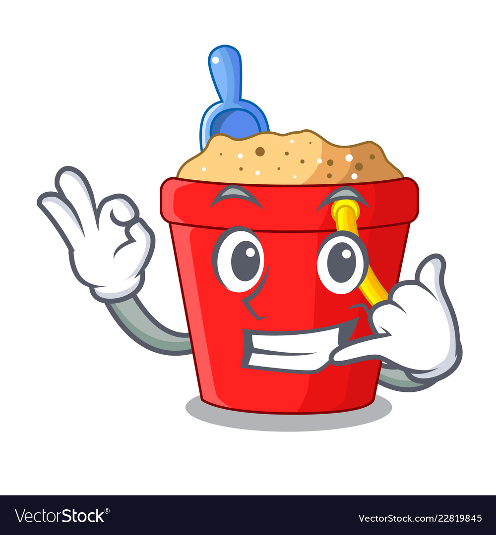 Call me beach bucket in string shape mascot