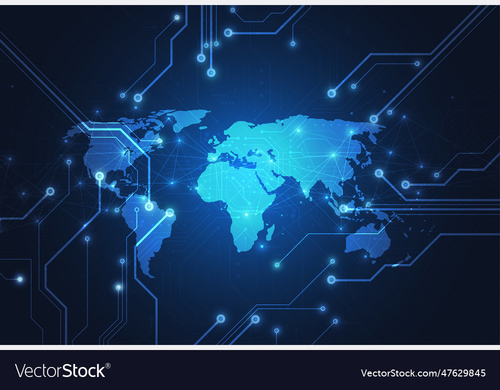 Global network connection world map point vector image Global network connection world map point