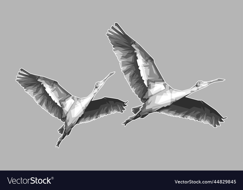 Grayscale two birds flying high in the sky design Vector Image