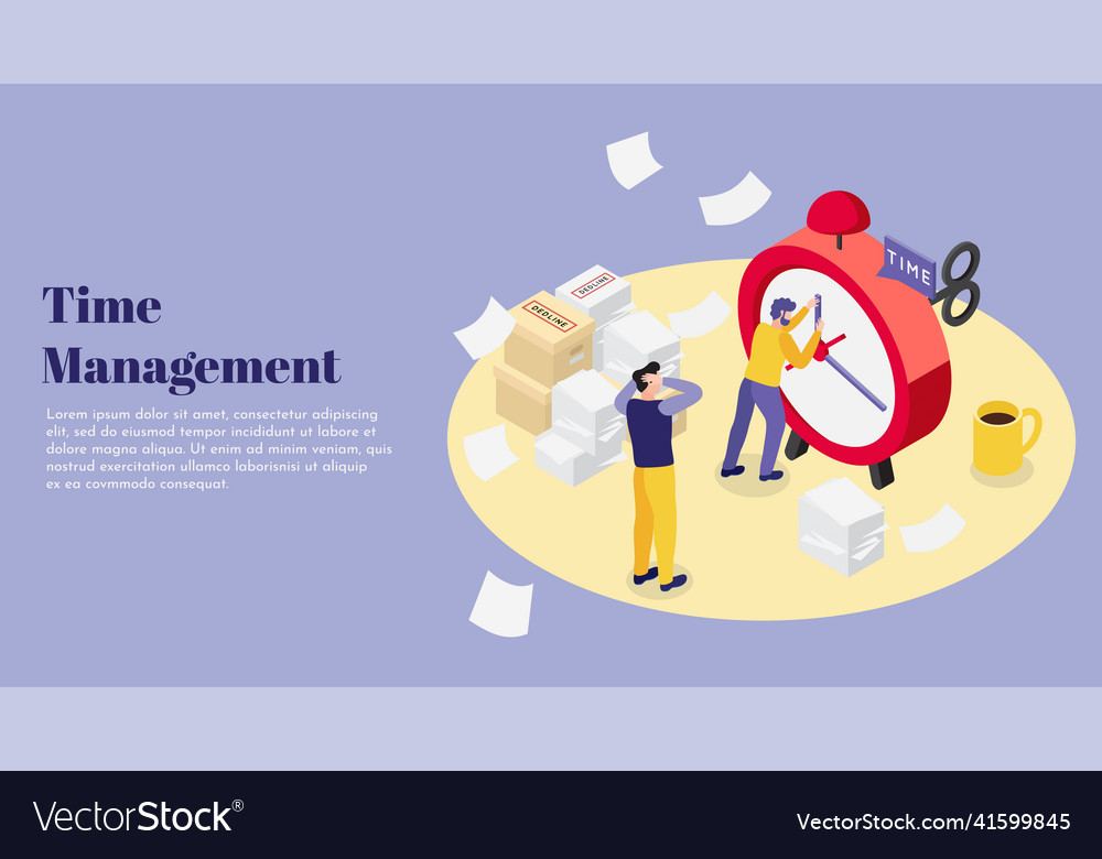 Isometric time management background Royalty Free Vector