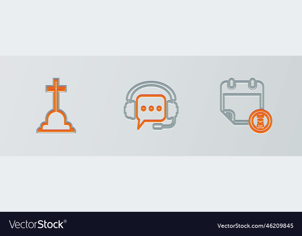 Set line calendar and clock tombstone with cross Vector Image Set line calendar and clock tombstone with cross
