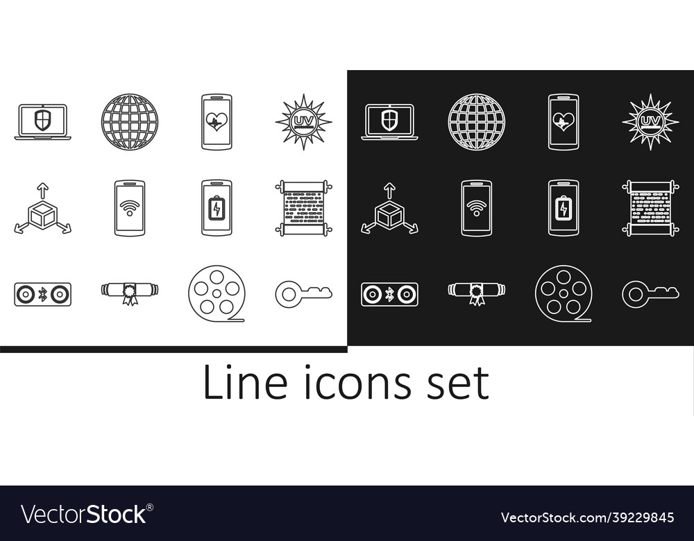 Set line key paper scroll smartphone with heart vector image Set line key paper scroll smartphone with heart