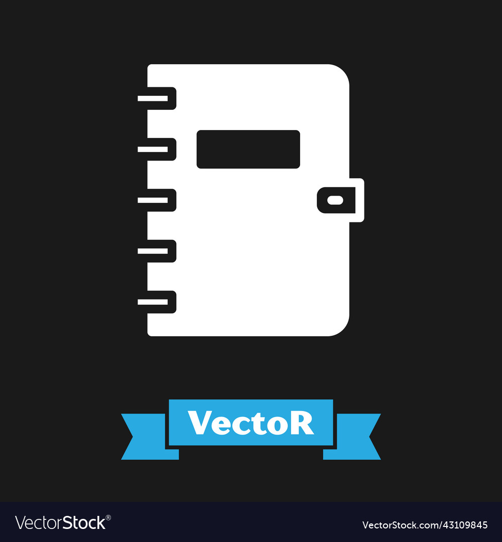 White notebook icon isolated on black background