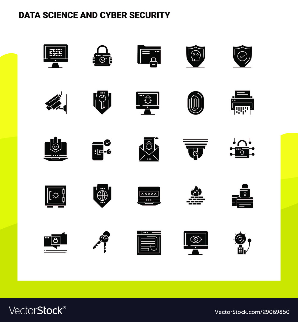 25 data science and cyber security icon set solid vector image 25 data science and cyber security icon set solid