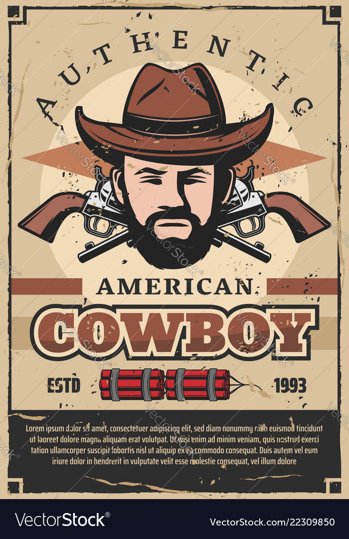 American cowboy retro poster with man and revolver