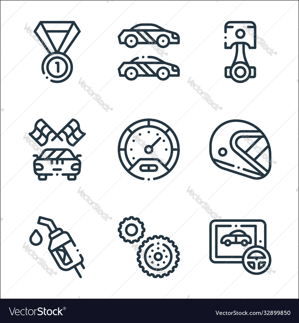 Autoracing line icons linear set quality