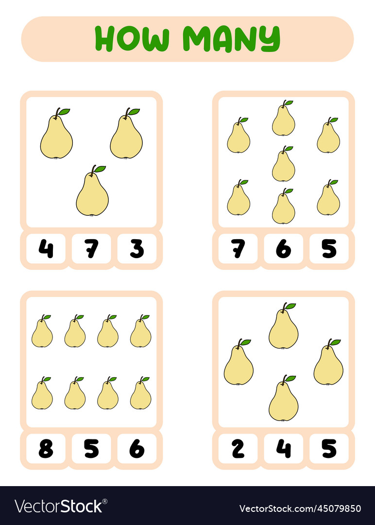 Count how many pears write down the answer Vector Image Count how many pears write down the answer
