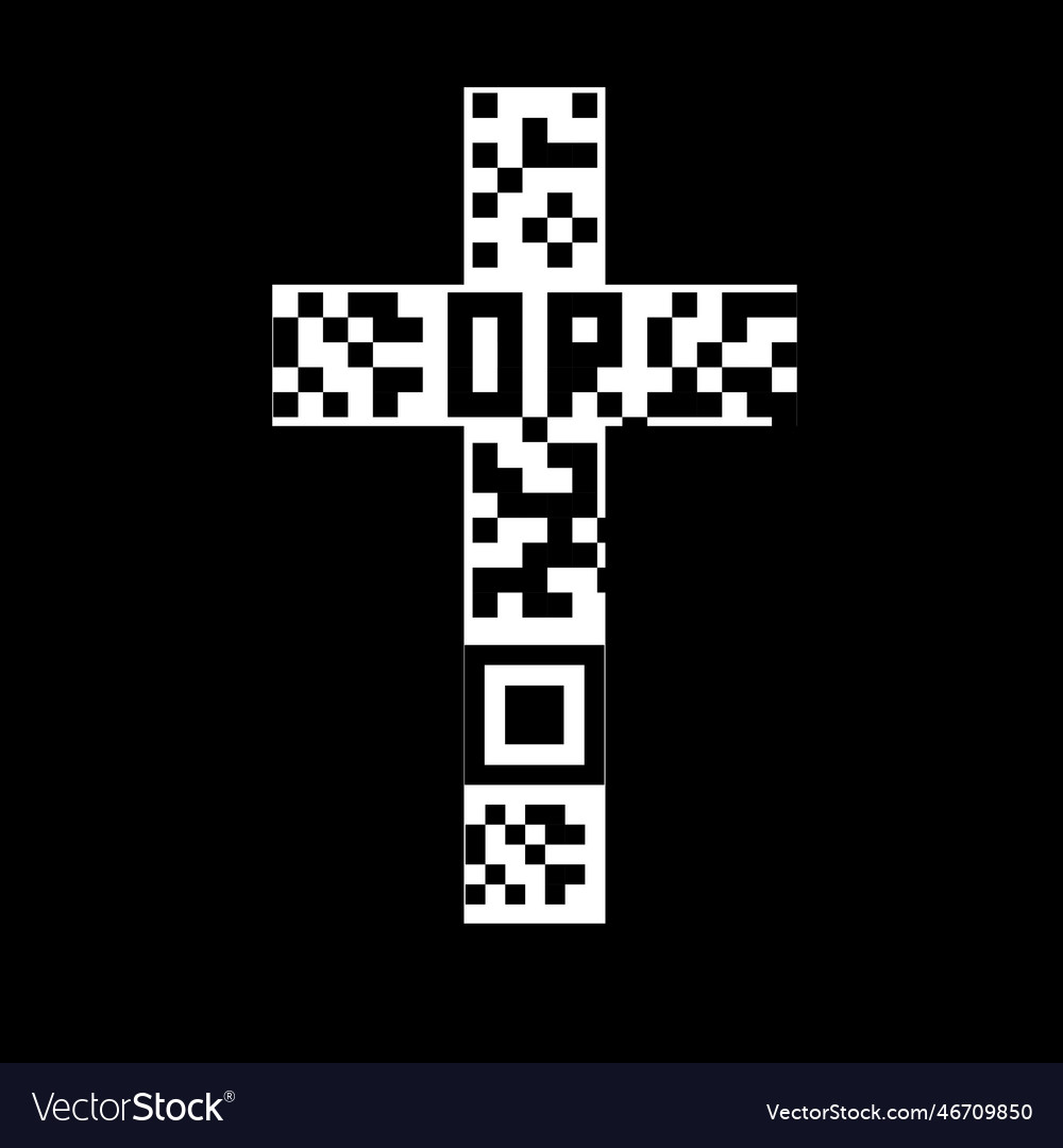 Cross with qr code inside christian symbol logo vector image Cross with qr code inside christian symbol logo