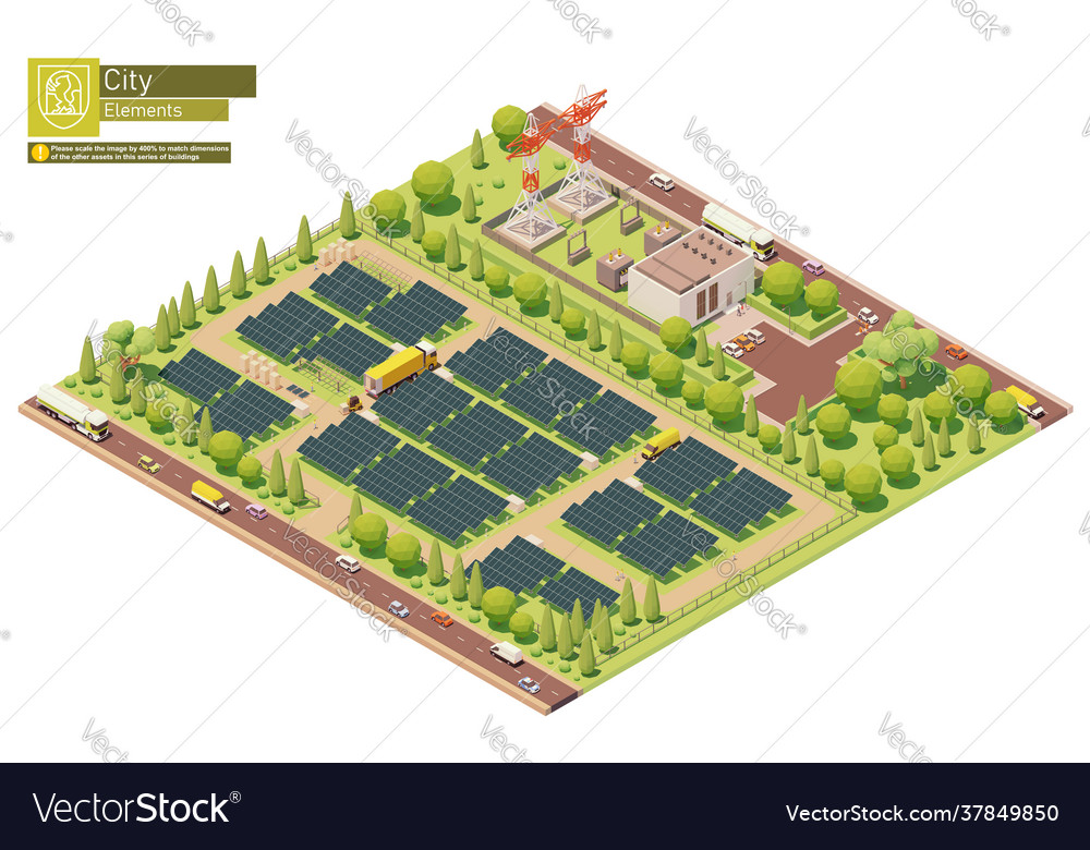 Isometric photovoltaic solar energy plant Vector Image